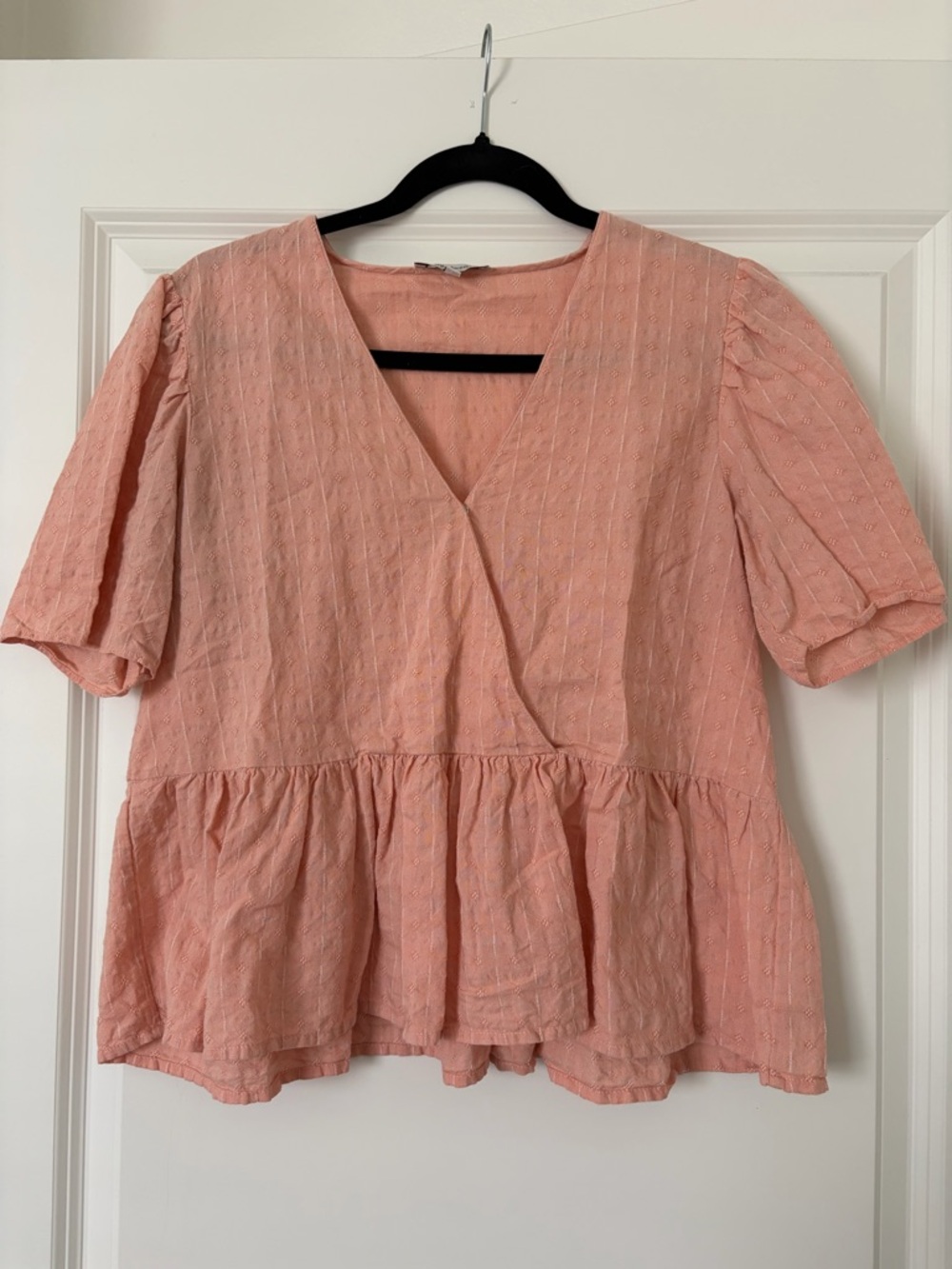 Madewell Women's Pink Eyelet Peplum Blouse